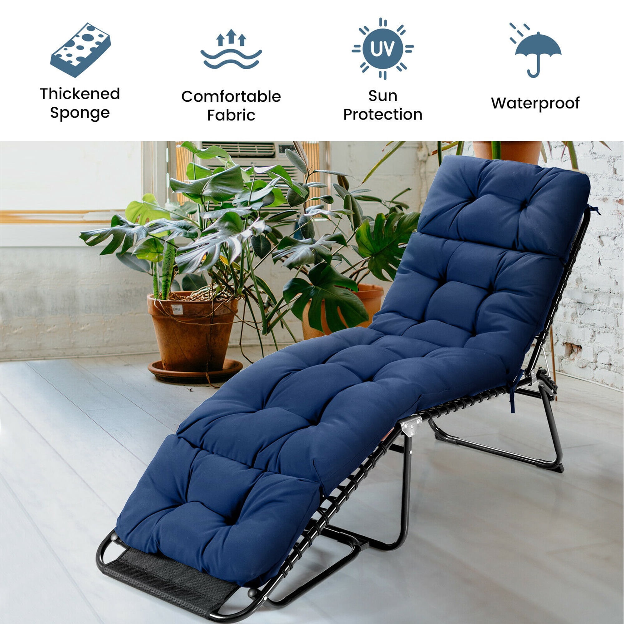 Gymax 73-inch Thickened Recliner Cushion Chaise Lounge Cushion w/ 4 String Ties Navy