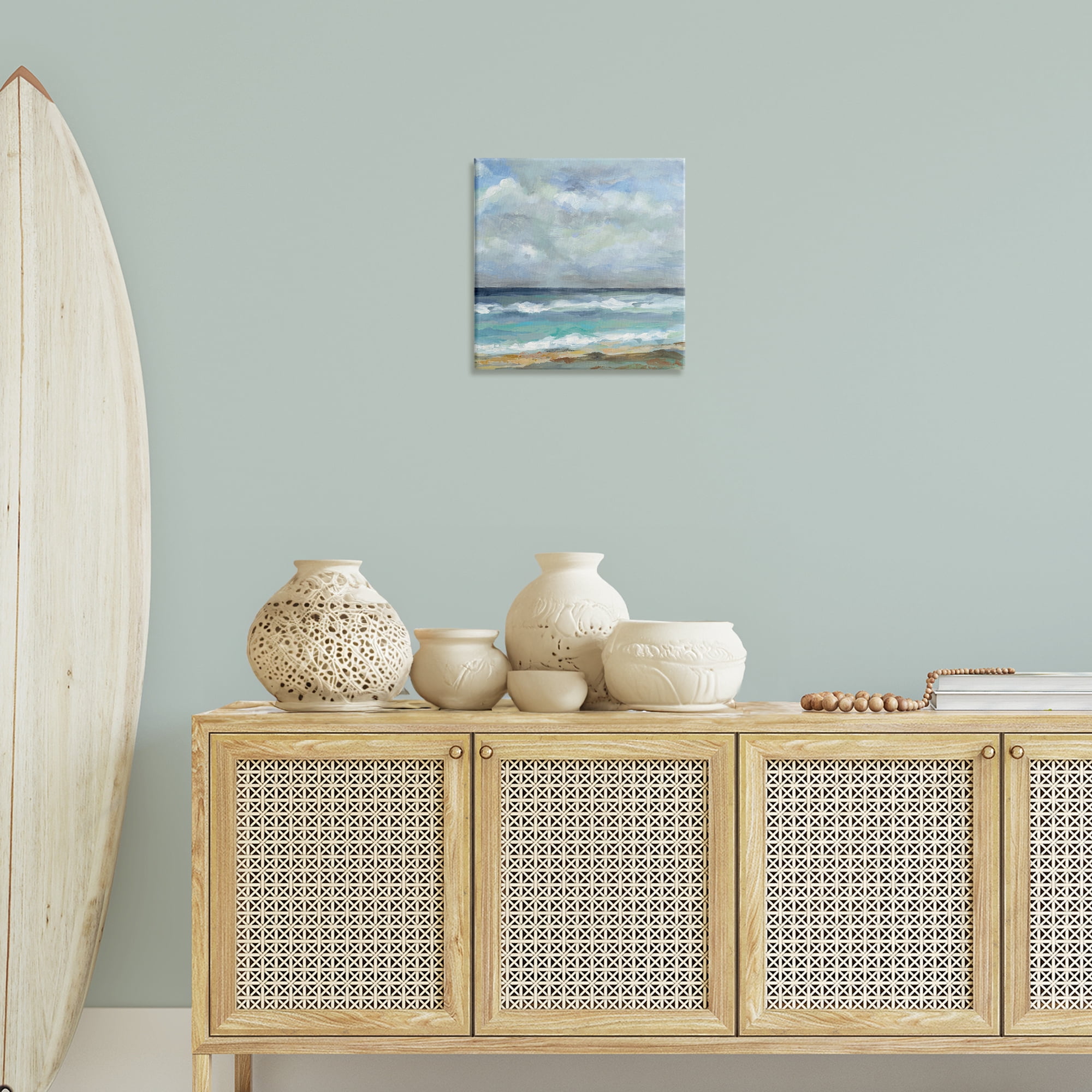 Stupell Industries Summer Seashore Waves Nautical & Beach Painting Wrapped Canvas Art Print Wall Art, 17 x 17