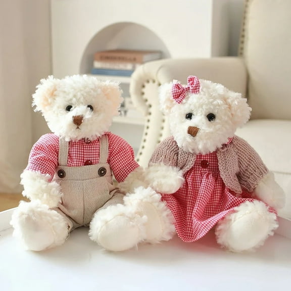 2pcs/lot 26cm Lovely Couple Teddy Bear Peluche Toys Kawaii Dress Bear Dolls Stuffed Soft Toy for Girls Baby Girlfriend Gifts