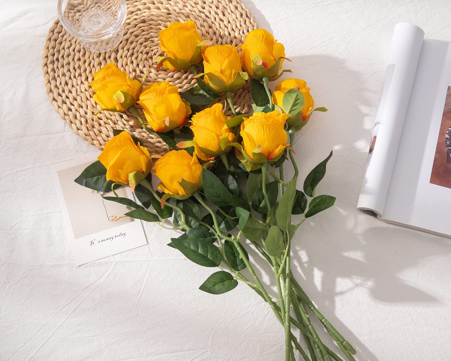 Artificial Silk Roses Fake Flowers Bouquet Long Stems for Wedding Home Party Decoration(Burnt Orange)