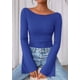 thumbnail image 5 of Top corto de manga larga PRETTYGARDEN para mujer, tejido acanalado azul, 5 of 8