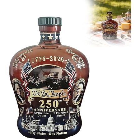 U.S. 250th Anniversary Commemorative Whiskey Bottle, 250 Anniversary Whiskey Bottle, Heritage Whiskey Glasses for Liquor Scotch Bourbon or Wine, Father's Day Patriotic Gift