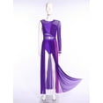 thumbnail image 6 of iiniim Women Lyrical Dress Elegant Modern Contemporary Dance Sparkly Flowy Mesh Tulle Split Long Skirt Purple XXL, 6 of 7