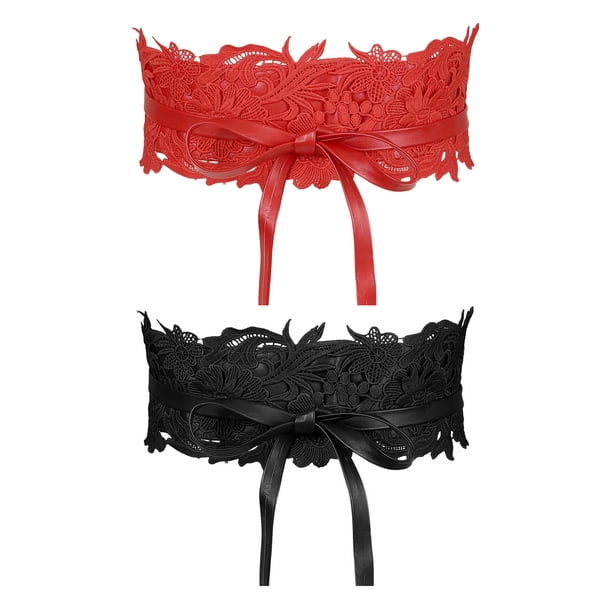 Cinturones de corsé de encaje ancho para mujeres de 2 piezas, con lazo para vestidos, negro y rojo, 25.59-31.50