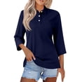 thumbnail image 2 of Womens V Neck 3/4 Sleeve Casual Polo Shirts Collared Button Down Summer Tops Basic Tennis Business T-Shirt Navy XL, 2 of 6