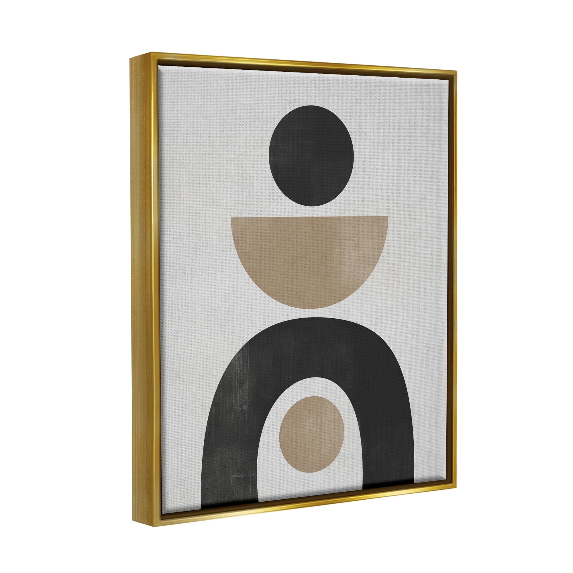 Stupell Industries Black & Beige Arch Shapes Abstract Painting Gold Floater Framed Canvas Art Print Wall Art, 17 x 21