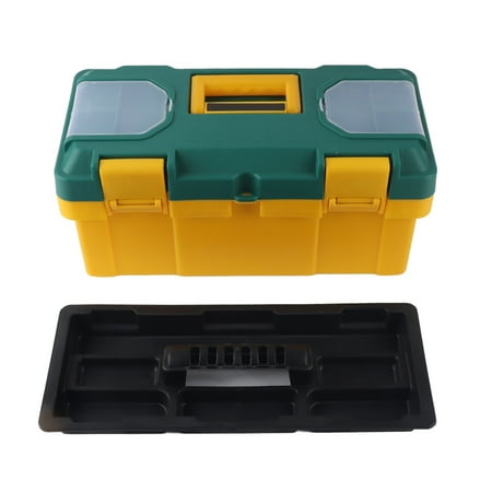 

PAOMIAN Hardware Tool Box Car Portable Storage with Removable Tray Small Parts Case Yellow Green(17in(40x20x19cm) )