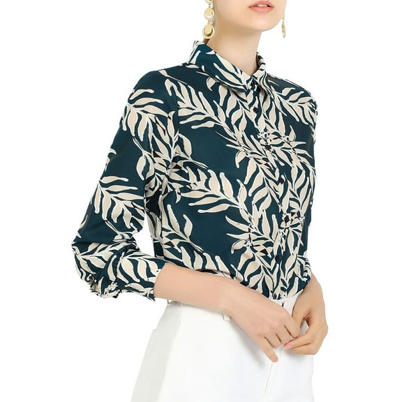 INSPIRE CHIC Women's Point Collar Floral Print Casual Button Down Shirts