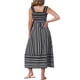 thumbnail image 3 of INSPIRAR CHIC Vestido Maxi de Playa sin Mangas de Cuello Cuadrado con Fruncido y Rayas para Mujeres M Negro, 3 of 5
