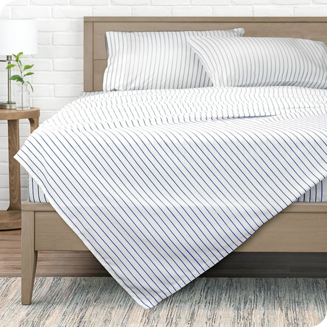 Bare Home Ultra-Soft Sheet Set - Premium 1800 Collection - Deep Pockets - 4-Pieces - King, Pinstripe - White/Midnight