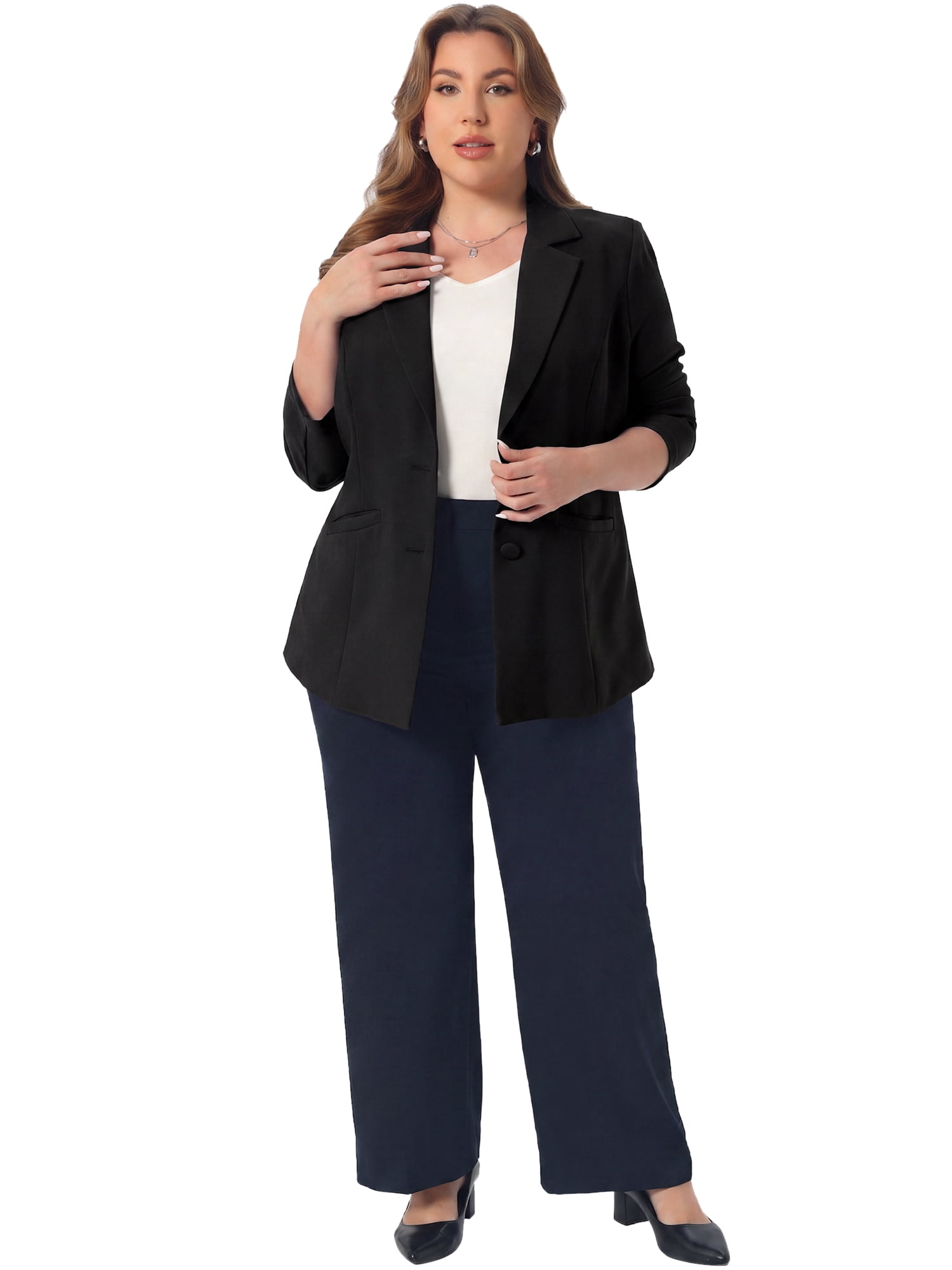 DARING DIVA Women's Plus Size Lapel Button Business Casual Suit Jacket 5X Black