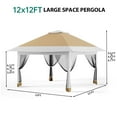 thumbnail image 2 of Sunvasagoo Double Roof Pop Up Outdoor Gazebo Canopy Tent - Heavy Duty Mosquito Netting Patio Shelter - Easy Setup Screened Pavilion Includes Sand Bags - 12x12ft for Garden, Backyard, Lawn, 2 of 15