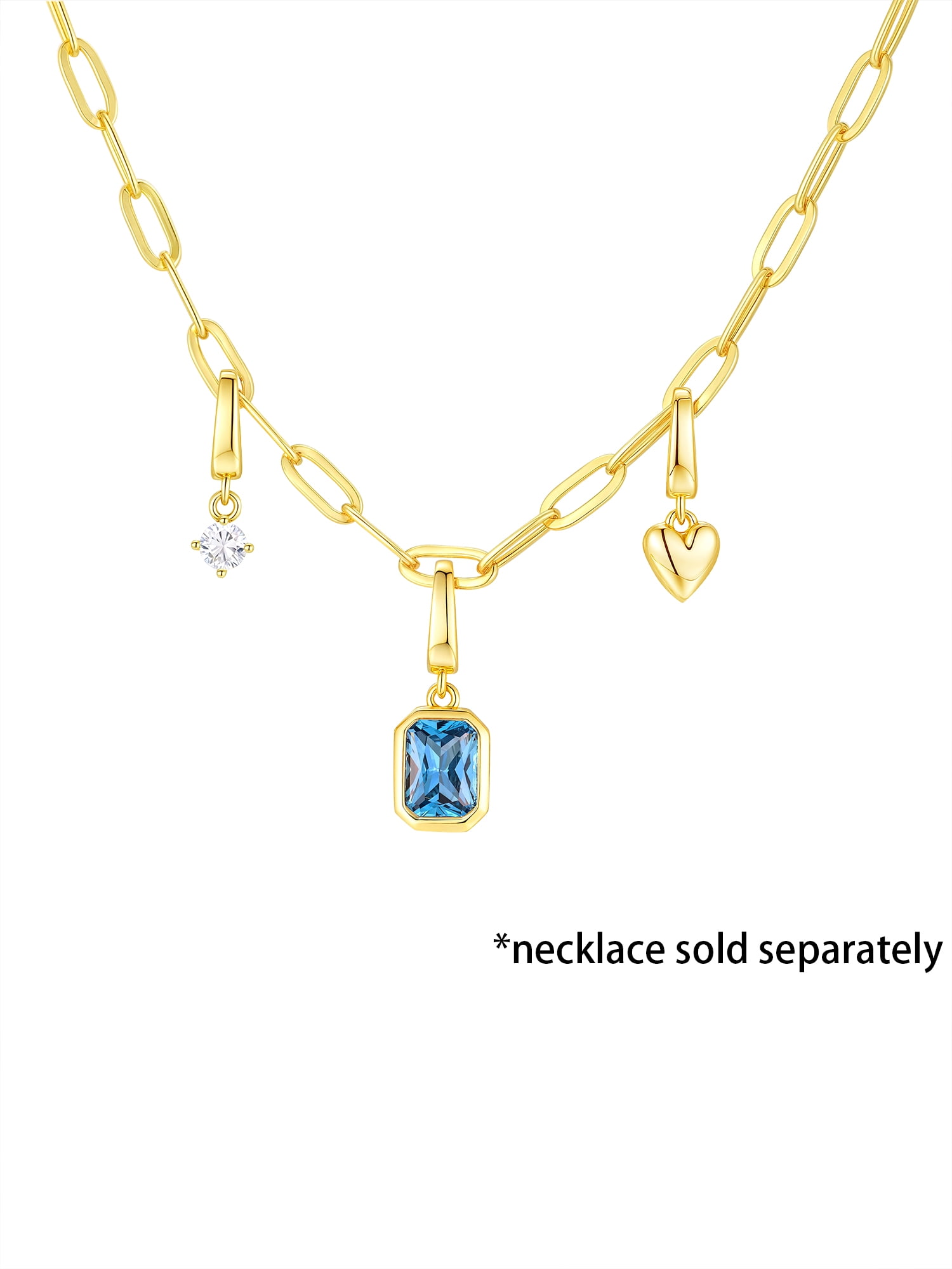 Brilliance Fine Jewelry Simulated Blue Topaz and Simulated Diamond Charm Set in 14KT Gold Plated Sterling Silver