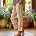 thumbnail image 2 of Lumtrix Cropped Cotton Linen Pants Women Drawstring Straight Leg Lace Patchwork Summer Casual Beach Boho Pants Capris with Pockets Beige XL, 2 of 5