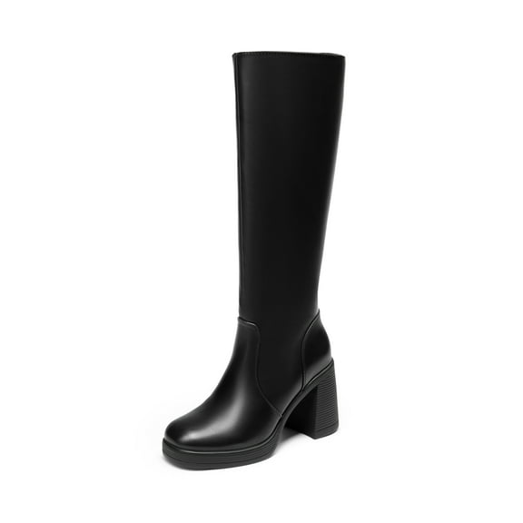 DREAM PAIRS Women's Knee-High Square Toe Gogo Boots with Chunky Block Heel, Platform, and Side Zipper