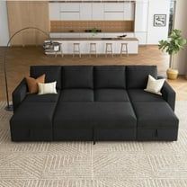 HONBAY Pull Out Sectional Sleeper Sofa Set Velvet Couch Bed with Storage for Living Room, Black