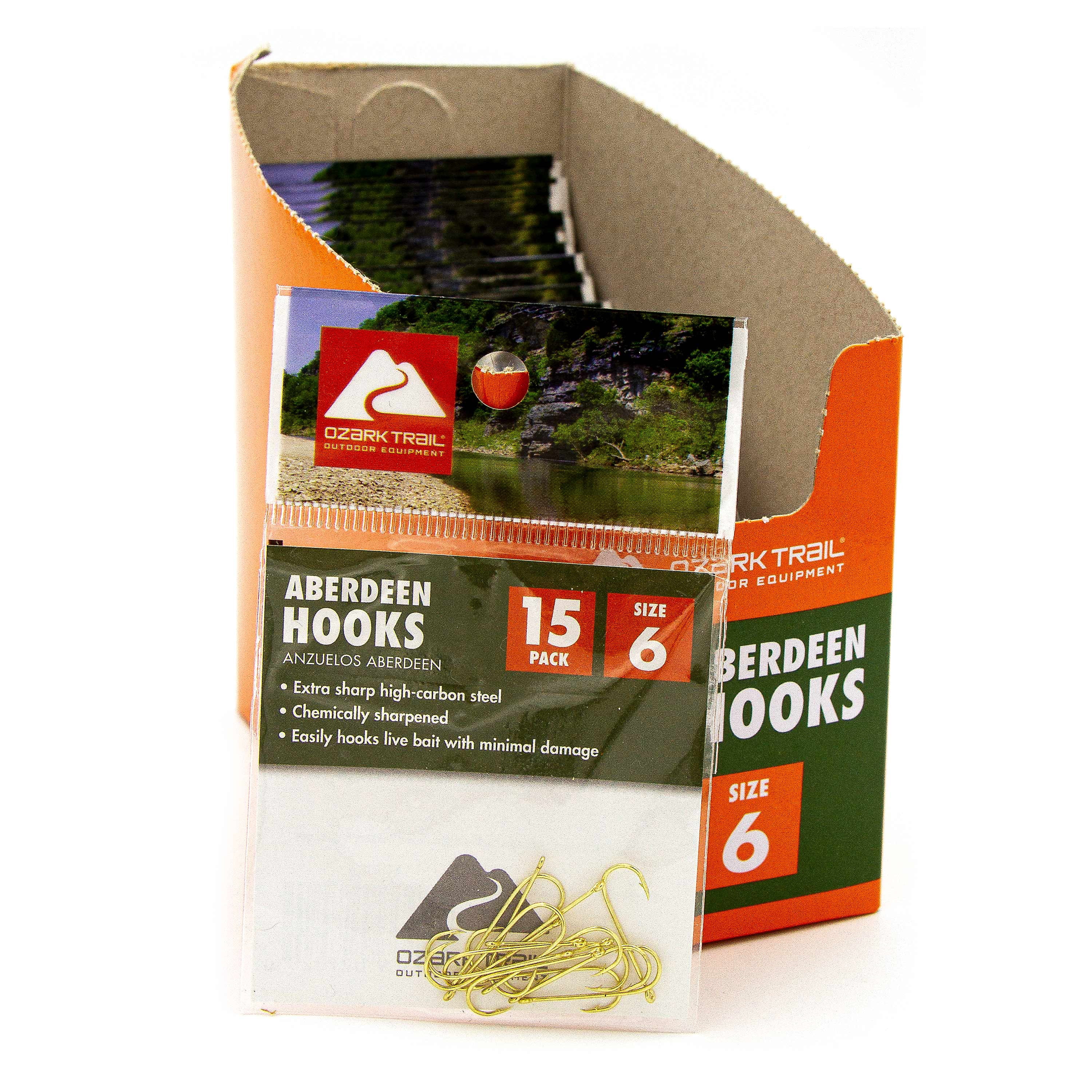 Ozark Trail Gold Aberdeen Light Wire Fishing Hooks Size 6 - 15 Pack