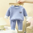 thumbnail image 1 of Conjuntos de blusas y camisas de cuello redondo y manga larga para niños con estampado forrado de vellón para mayor calidez Conjunto de ropa de dormir de manga larga con cuello redondo para el hogar d, 1 of 8