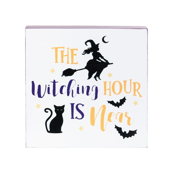 5" "The Witching Hour Is Now" Script Halloween Shelf Sitter Decoration