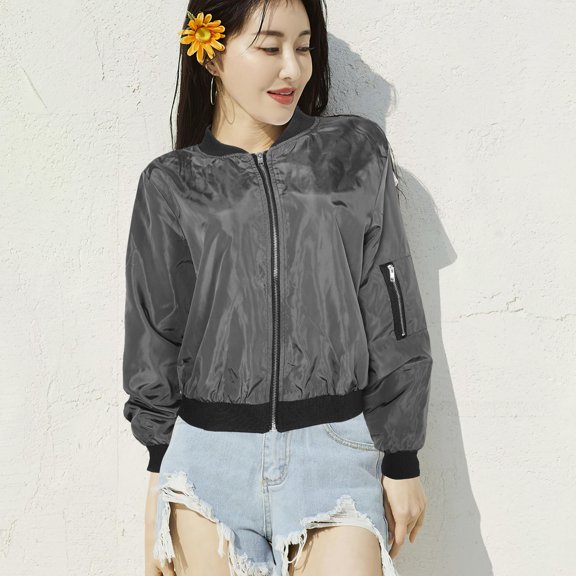 BESTYASH Womens Stylish Short Grey Jacket Polyester Fabric Casual Outdoor Windbreaker
