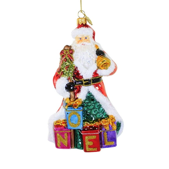 Huras Family 7.00In Noel Santa, Glass, Ornament Block Bell Tree Hf721