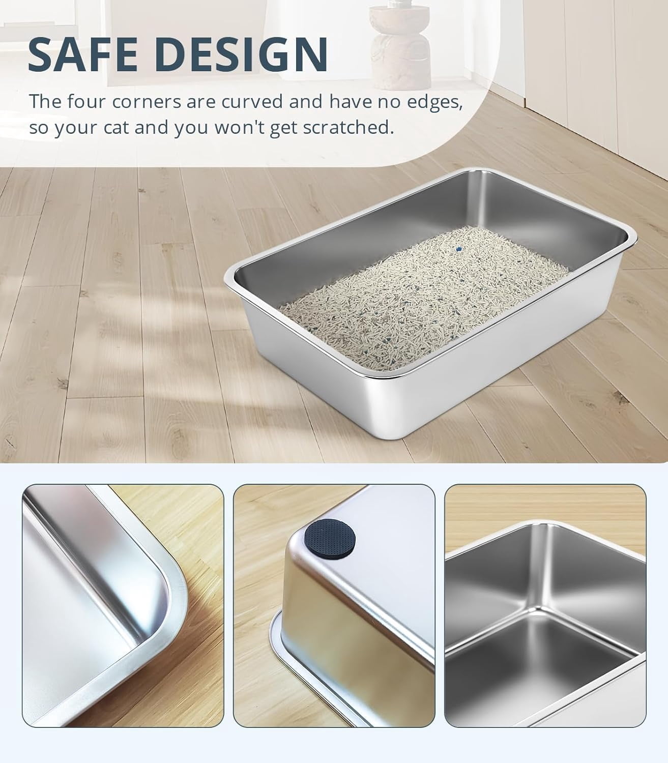Stainless Steel Cat Litter Box  6in Pan For Cats And Rabbits Metal High Sides Nonstick Odor Control Anti-corrosion