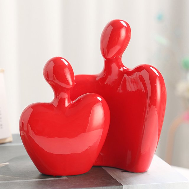 Pareja abrazando modelo abstracto escritorio de oficina decoración figuritas de cerámica (rojo rojo)