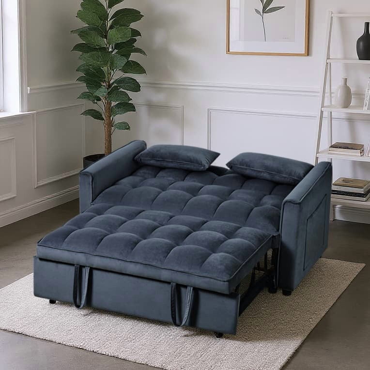 Gewnee 3 in 1 Convertible Sleeper Sofa Bed,Pull Out Couch Bed,Adjustable Backrest,Loveseat with Pillows & Pockets for Living Room,Apartment.Black