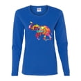 thumbnail image 2 of Colorful Walking Good Luck Elephant Animal Lover Womens Graphic Long Sleeve T-Shirt, Royal, Small, 2 of 3