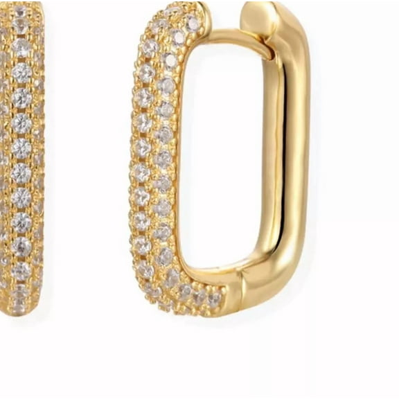 Exquisite Micro Pave 14K Gold Plated Rectangular Cubic Zirconia Hoop Earrings