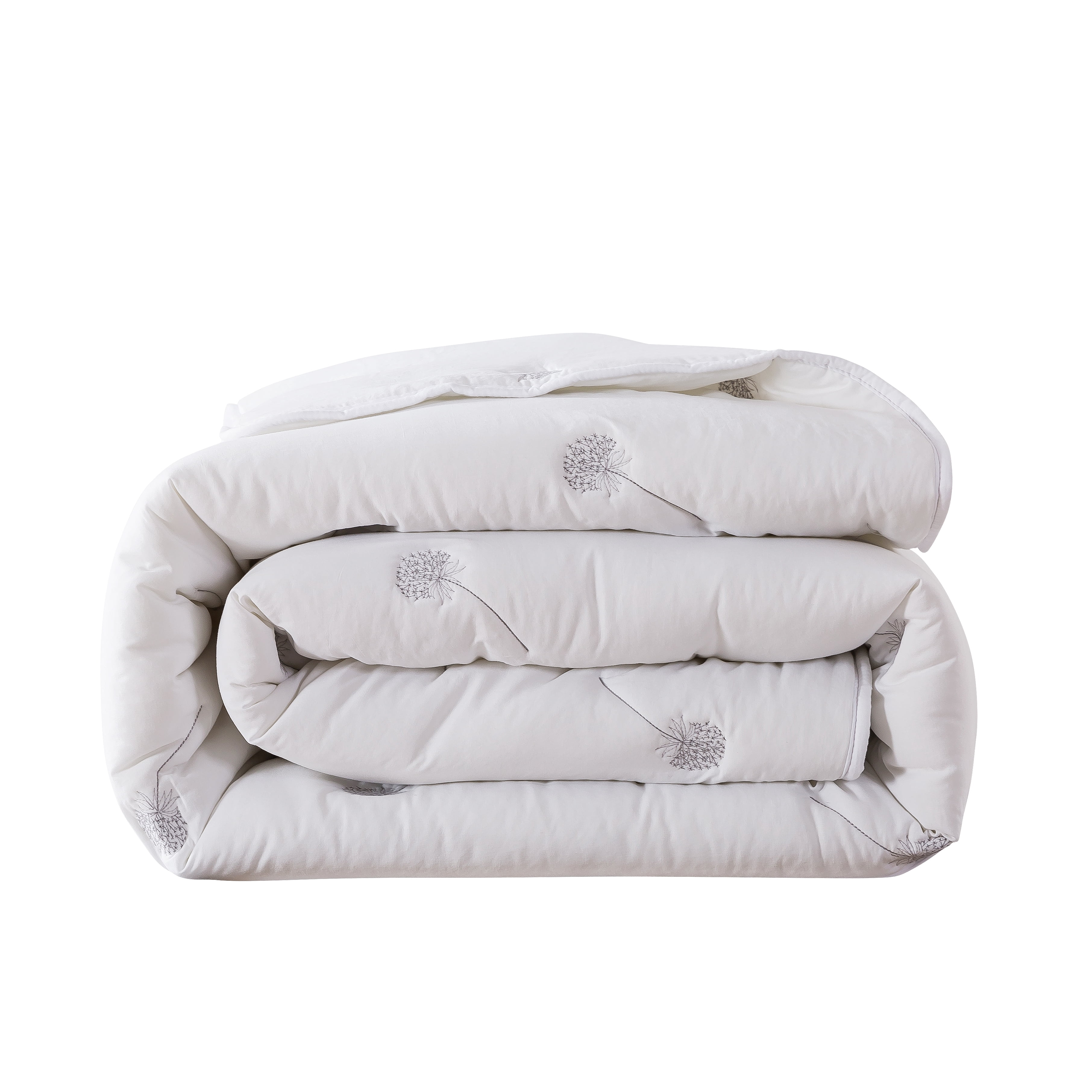 NSH by New Sega Home, 3-Piece Comforter Set, Embroidered Dandelion, White, Bed in a Bag, Full/Queen