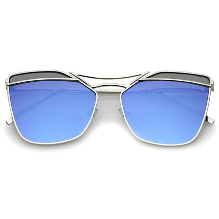 sunglassLA - Modern Metal Double Nose Bridge Mirror Flat Lens Square Sunglasses 56mm -