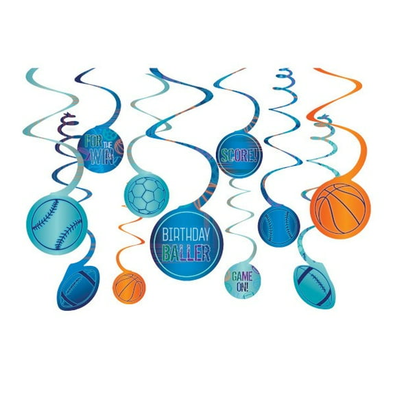 Birthday Baller Athlete All Star Kids Sports Party Hanging Swirl Decorations