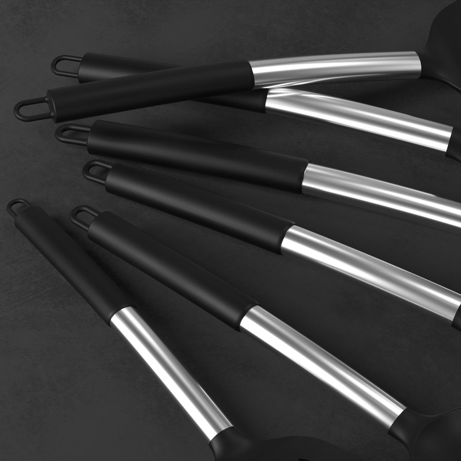 Silicone Cooking Utensils Set - Heat Resistant Silicone Kitchen Utensils for Cooking, Kitchen Utensil Spatula Set,BPA FREE Kitchen Gadgets Tools for Non-Stick Cookware Dishwasher Safe (Black)