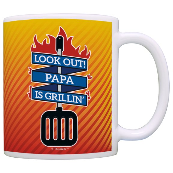 ThisWear Father's Day Gifts for Papa Look Out Papa is Grillin 11 ounce Coffee Mug Fire