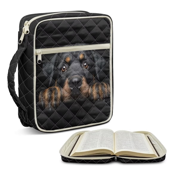 FOR U DESIGNS Rottweiler Dog Print Bible Case for Women Men Quilted Bible with Case Multifunctional Carrying Organizer Bag Christian Bible Accessories with Handle