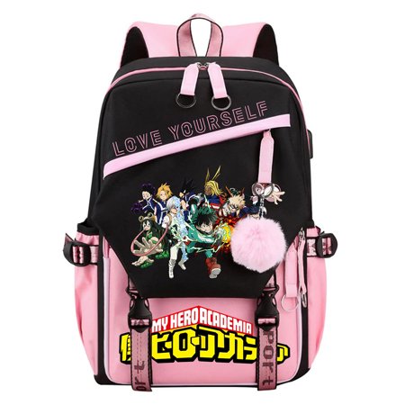 Hero Academia Casual Backpack Unisex Waterproof and Dirt Resistant Travel Cartoon Daypack with Large Capacity and Adjustable Shoulder Straps