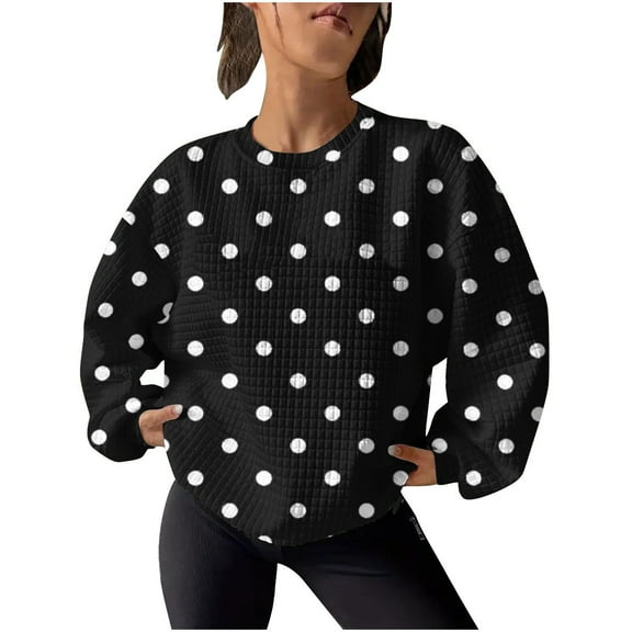 Kaemgyyd Sweatshirts for Women Casual Trendy Crewneck Long Sleeve Tops Loose Polka Dots Fall Fashion Pullover