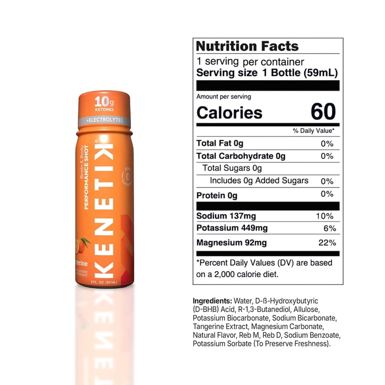 Kenetik Caffeine-Free Focus Shots, 2oz, Tangerine, Pack of 6