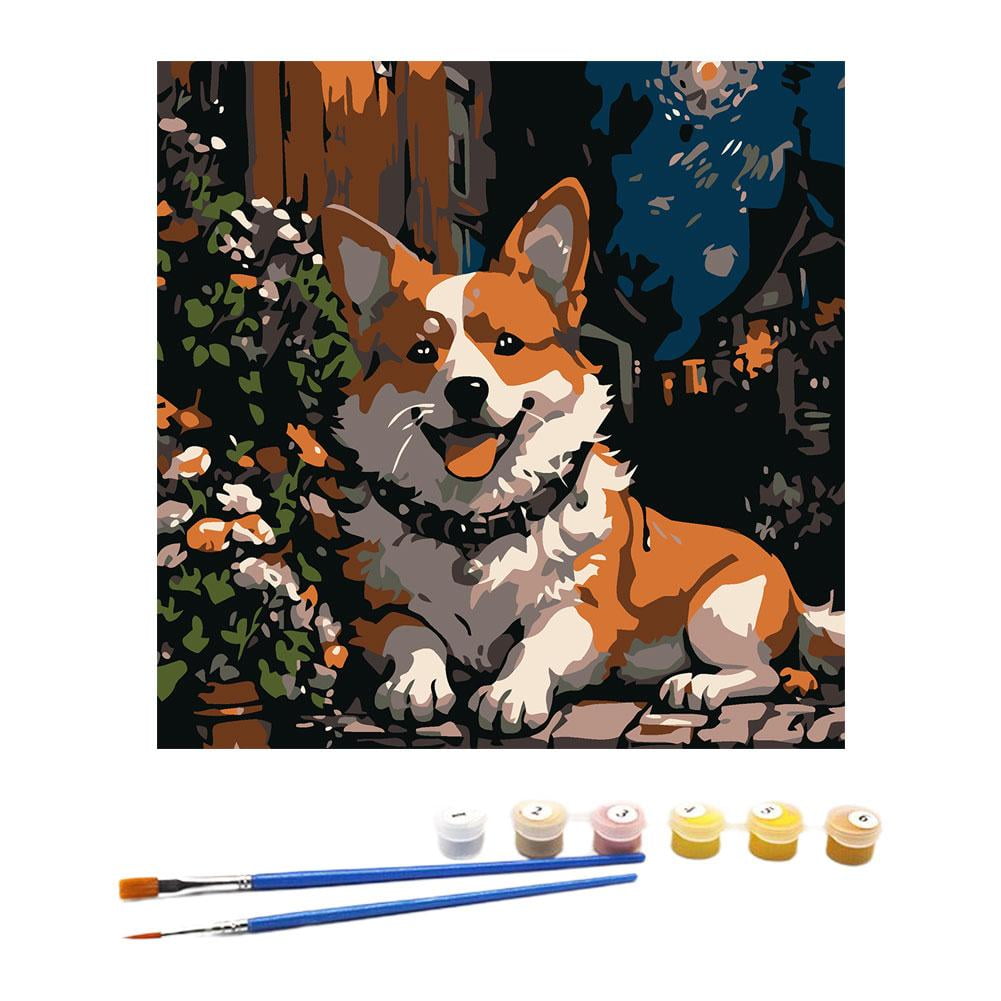 DIY Digital Oil Painting Kit for Adults & Kids - Animal Art Canvas with 2 Brushes & Pigments 7.88x7.88 Inch Framed Art Project