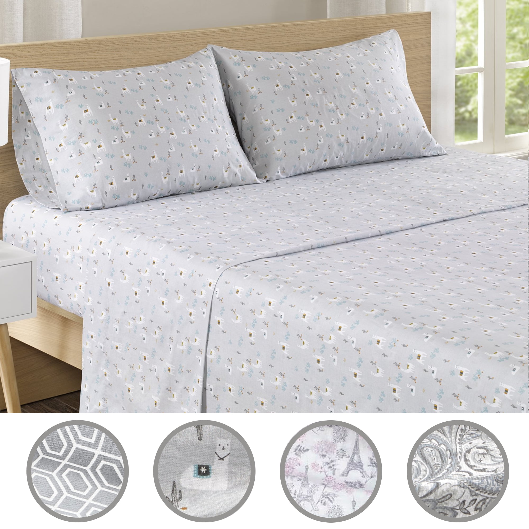 Comfort Spaces 100 Cotton Queen Sheet Set 4Pieces Gray Lama