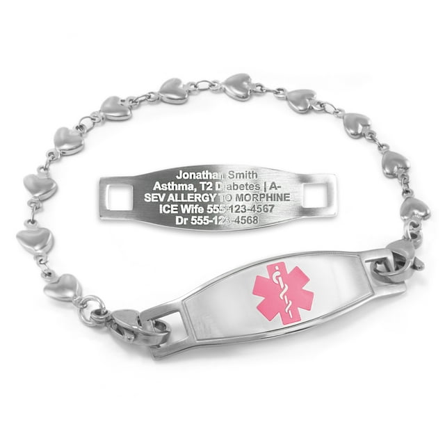 MedicEngraved Stainless Steel Custom Medical Alert Bracelet - 5mm Heart Link
