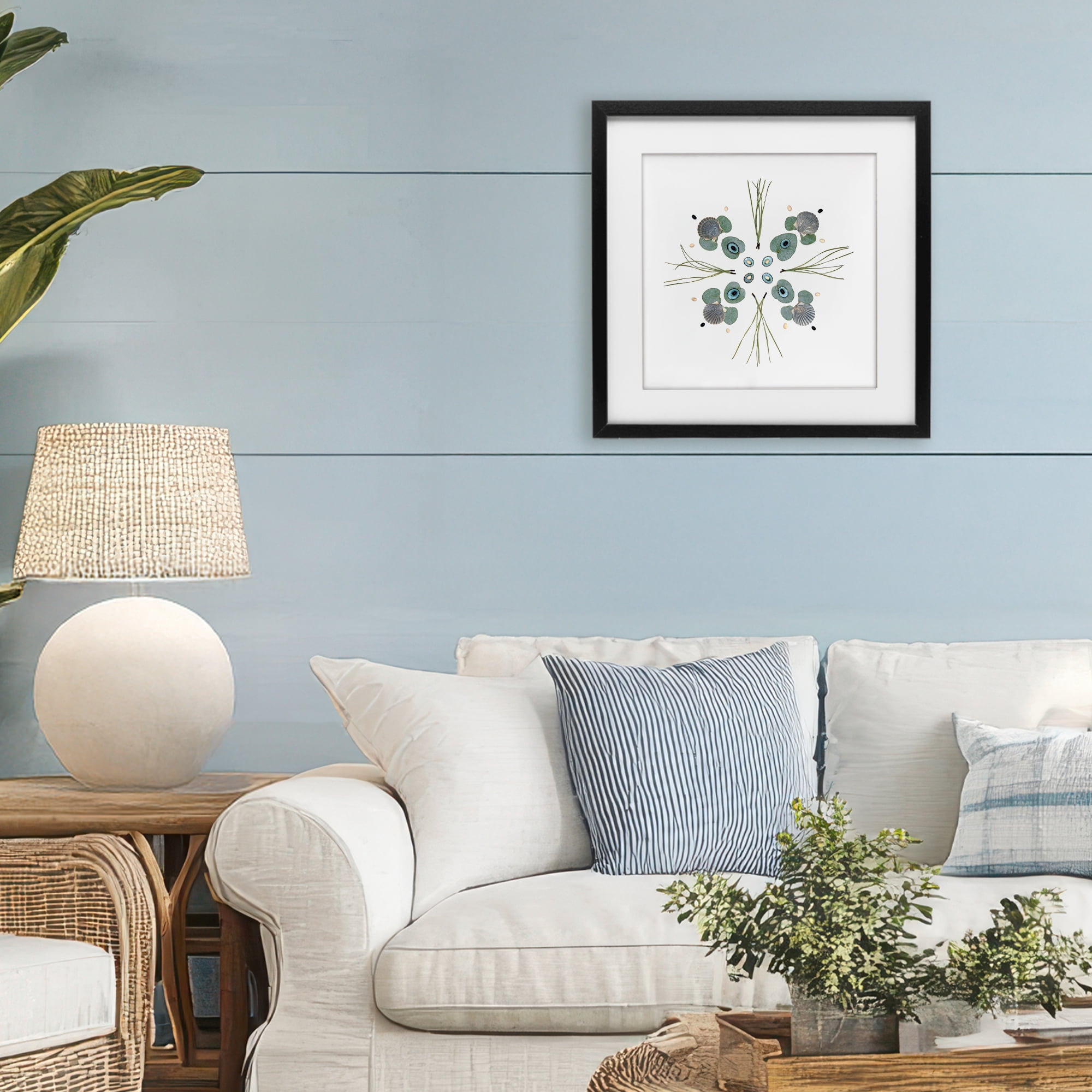 Stupell Industries Seashell & Leaf Symmetry Black Framed Print Under Glass, design by Beth Adoette