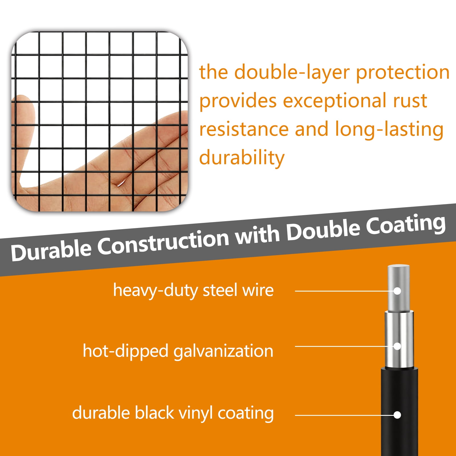 19 Gauge Black Hardware Cloth1/2 Inch -Vinyl Coated Welded Wire Mesh Roll- Duty Rust Proof Fencing for Gardens, Poultry Animal Netting Cage Screen (Black 1/2 16inx50Ft)