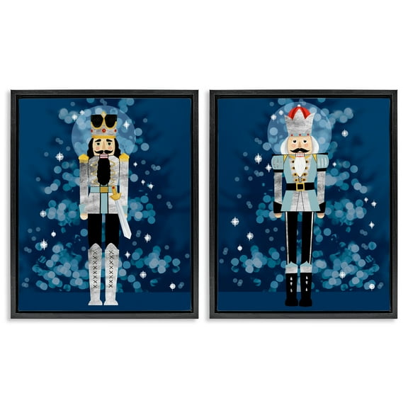 Stupell Industries Blue Nutcracker Figures Holiday Painting Black Floater Framed Canvas Art Print Wall Art, 17 x 21, Set of 2