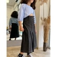 thumbnail image 4 of Girls Casual Denim Skirt Midi Pleated Buttons A-Line Over-Knee with Pocket 3-12Years, 4 of 5