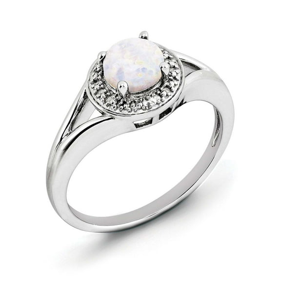 The Black Bow Sterling Silver .01 Ctw (H-I, I2-I3) Diamond & Round Created Opal Ring Size 5
