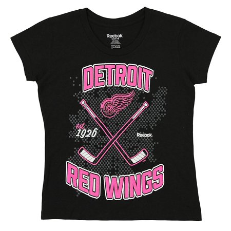 Reebok NHL Youth Girls Detroit Red Wings Short Sleeve Sticks And Stones Tee, Black