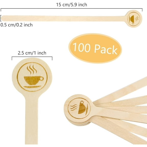 5.9inch Wooden Coffee Stirrers with Round Ends, 100 Count Disposable Stir Sticks for Coffee & Cocktails, Wooden Beverage Mixer with Smooth Ends, Swizzle Drink Sticks