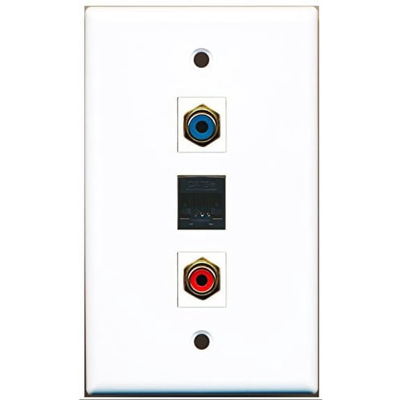 RiteAV - 1 Port RCA Red and 1 Port RCA Blue and 1 Port Cat5e Ethernet Black Wall Plate